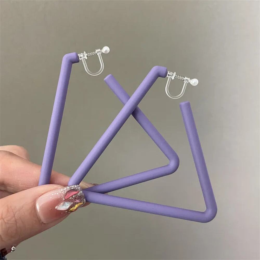 Clip on 2 3/4" large plastic clasp purple triangle earrings